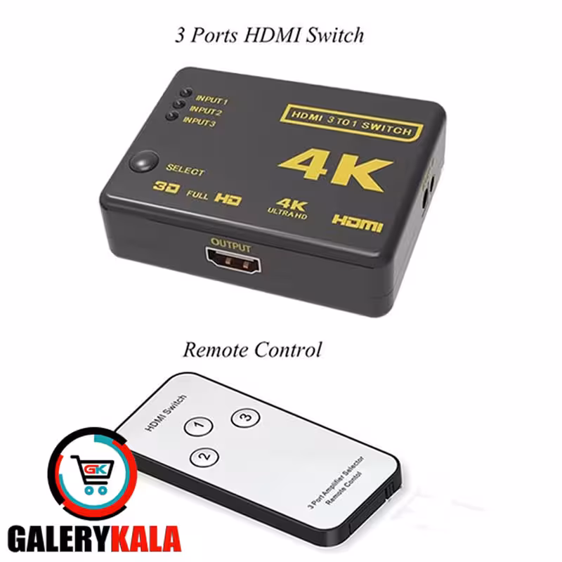 هاب سوئیچ 3 پورت HDMI با ریموت KAISER مدل 4K