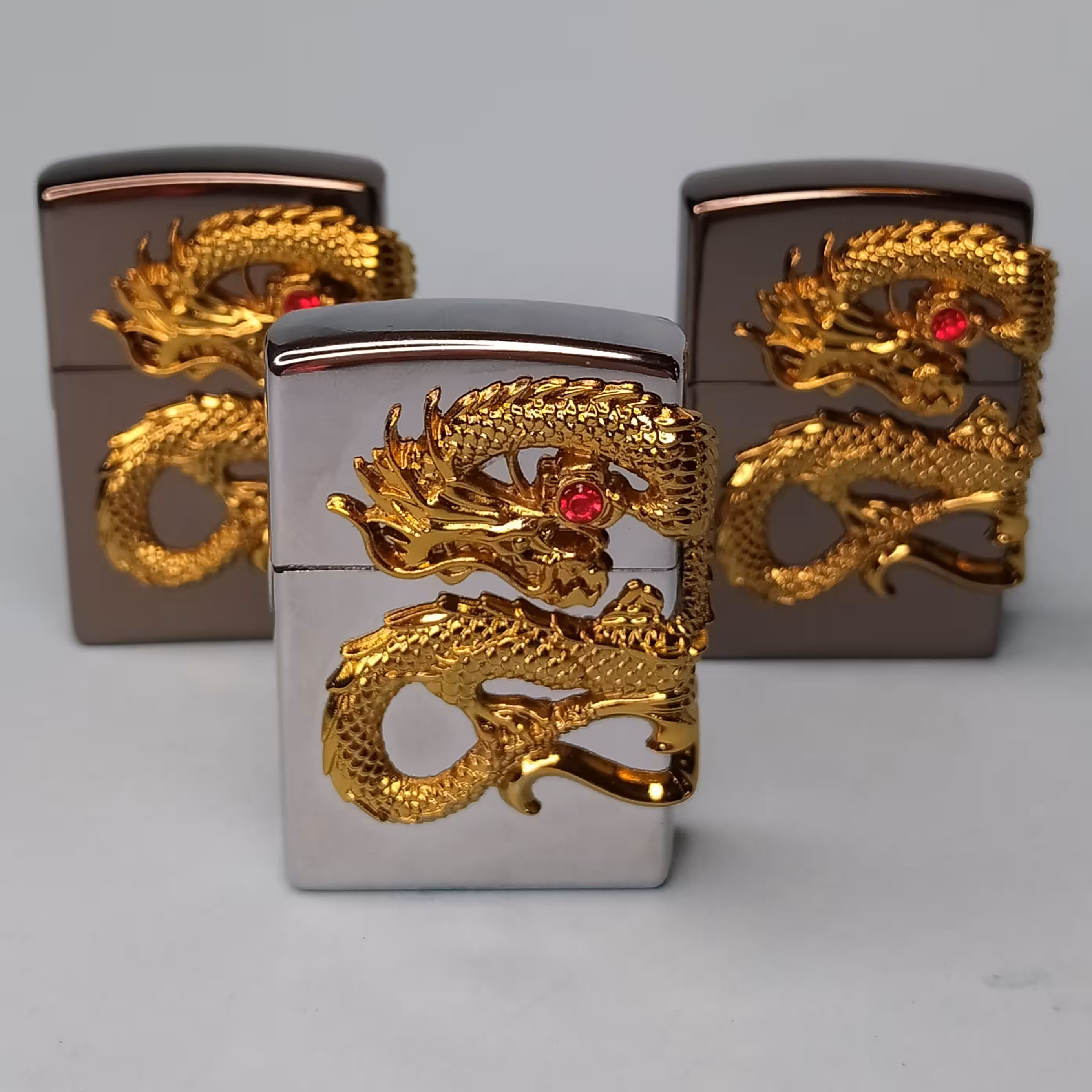 فندک گازی دراگون نقره ای طلایی