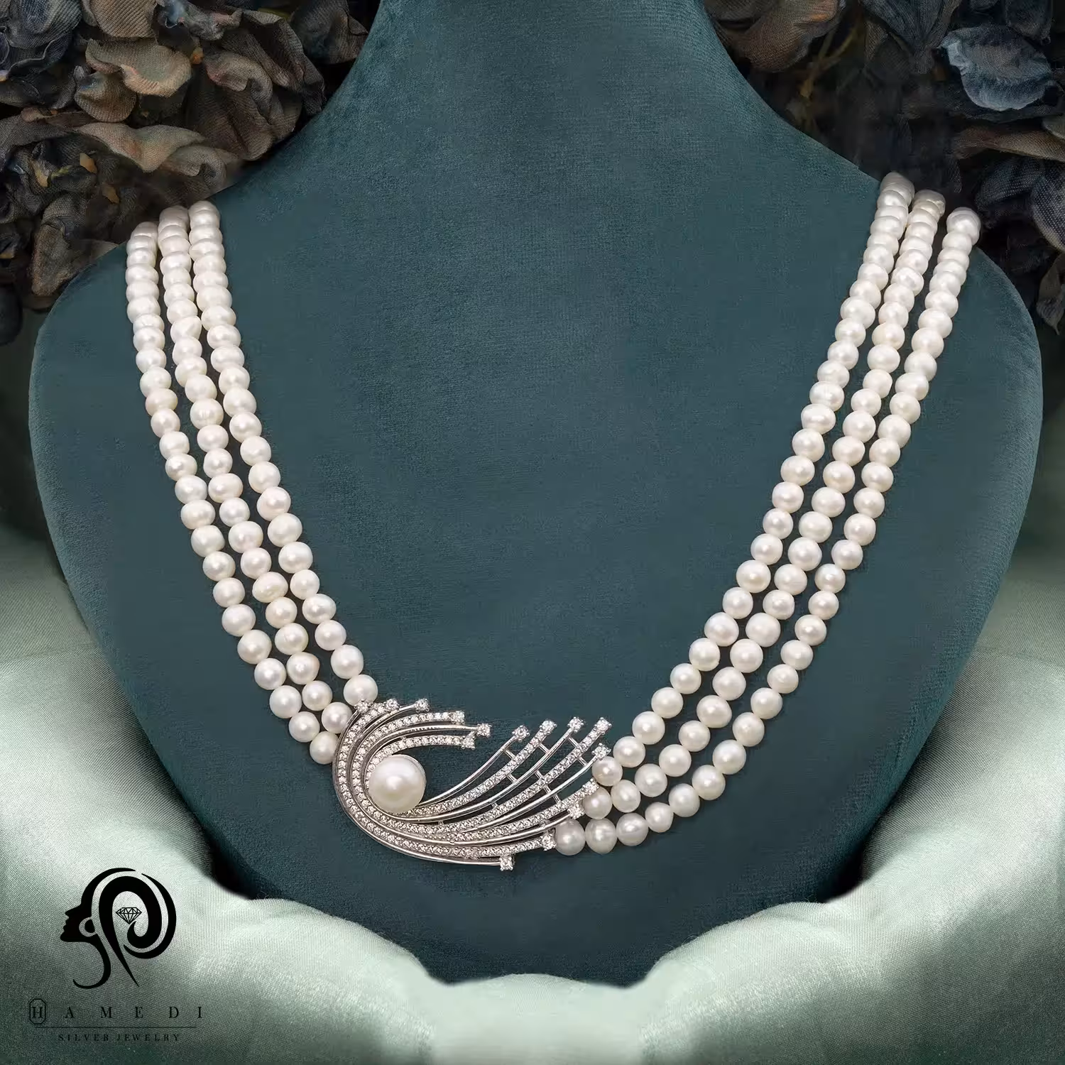 گردنبند مروارید نقره زنانه سه شطه ای مدل KEY 4