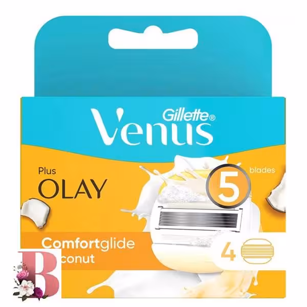 تیغ یدک 5 لبه اولای پلاس ونوس ژیلت بسته 4 عددی | Gillette Venus Olay Comfortglide Coconut 4pcs