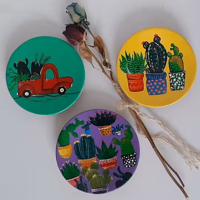 بشقاب دیوارکوب سفالی مدل کاکتوس مجموعه 3 عددی