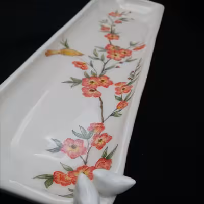 شیرینی خوری سرامیکی هیوا طرح رولت گل و مرغ کد 10984180