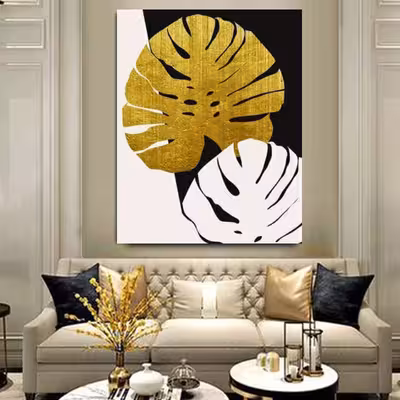 تابلو نقاشی ورق طلا طرح برگ دکوراتیو کد 0037