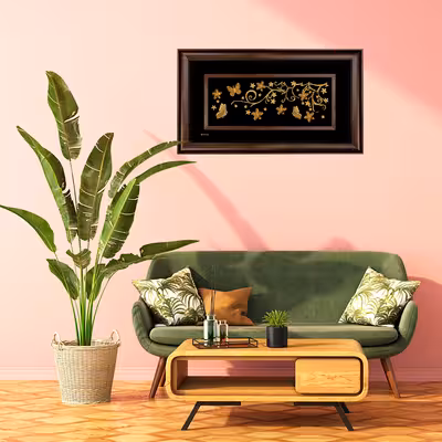 تابلو طلا کوب مارک گلد طرح گل و پروانه سه بعدی کد TGPO003