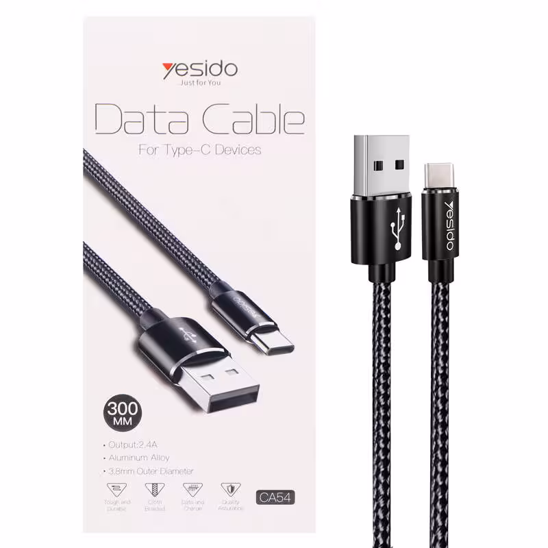 کابل شارژ کوتاه Type-C برند یسیدو مدل CA54 طول 0.3 مترYesido CA-54 2.4A 30Cm Type-C Cable