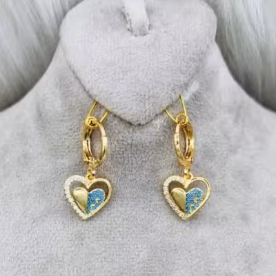 گوشواره آویز طرح قلبی نگین ابی