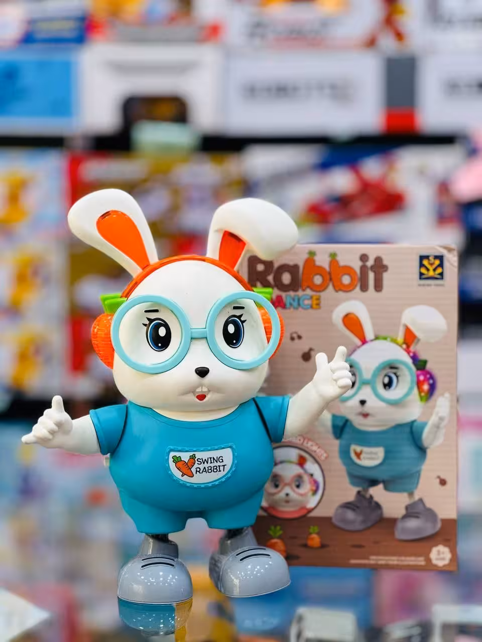 ربات خرگوش عینکی هدفون دار رقاص، موزیکال و چراغدار اسباب بازی