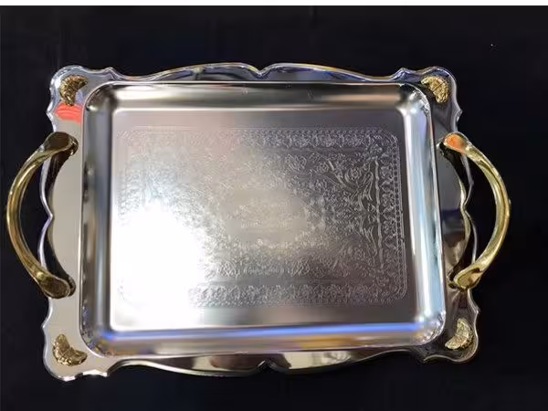 سینی بتا طلایی بزرگ کد70082 طرحدار وساده B0011   B2PG