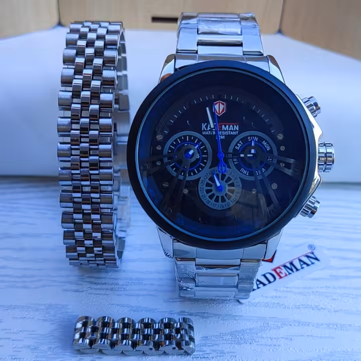 ست ساعت دستبند انگشتر مردانه نقره ای