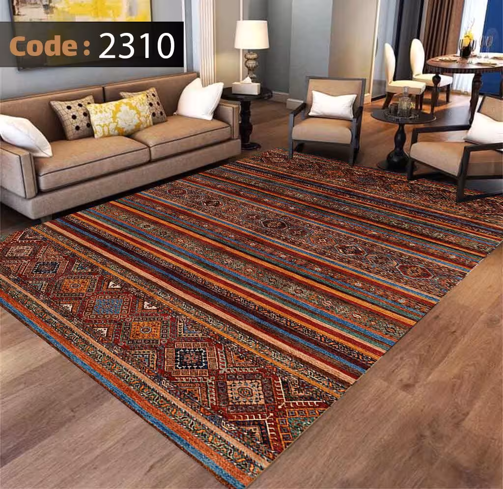 کاورفرش روفرشی دورکشدار گوشه لیفه ای لاکی ، آبی و متنوع کد 2310