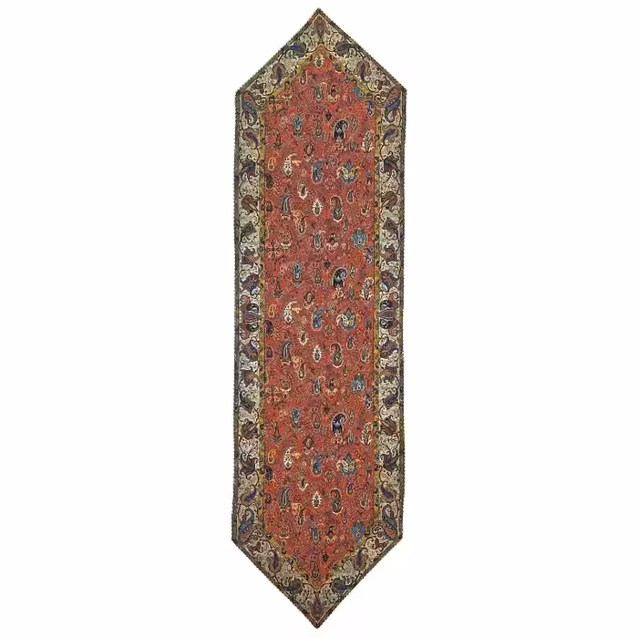 رومیزی رانر ترمه نفیس ابریشم کد TRRA153 رنگ قرمز کمرنگ آستر قرمز