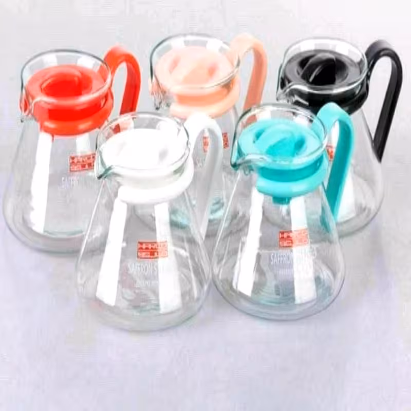 قوری زعفران رنگی شیشه ای