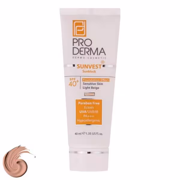 ضدآفتاب کرم پودری بژ روشن Proderma پرودرما مدل SPF40 پوست حساس