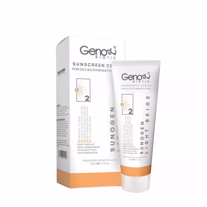 کرم ضد آفتاب ژنوبایوتیک مناسب پوست های چرب SPF50 | بژ روشن