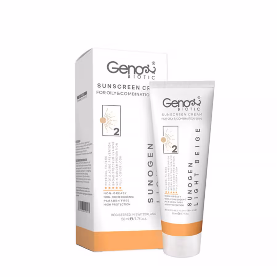 کرم ضد آفتاب ژنوبایوتیک مناسب پوست های چرب SPF50 | بژ روشن