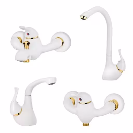 ست کامل شیرآلات کاویان مدل بیتا سفید طلایی