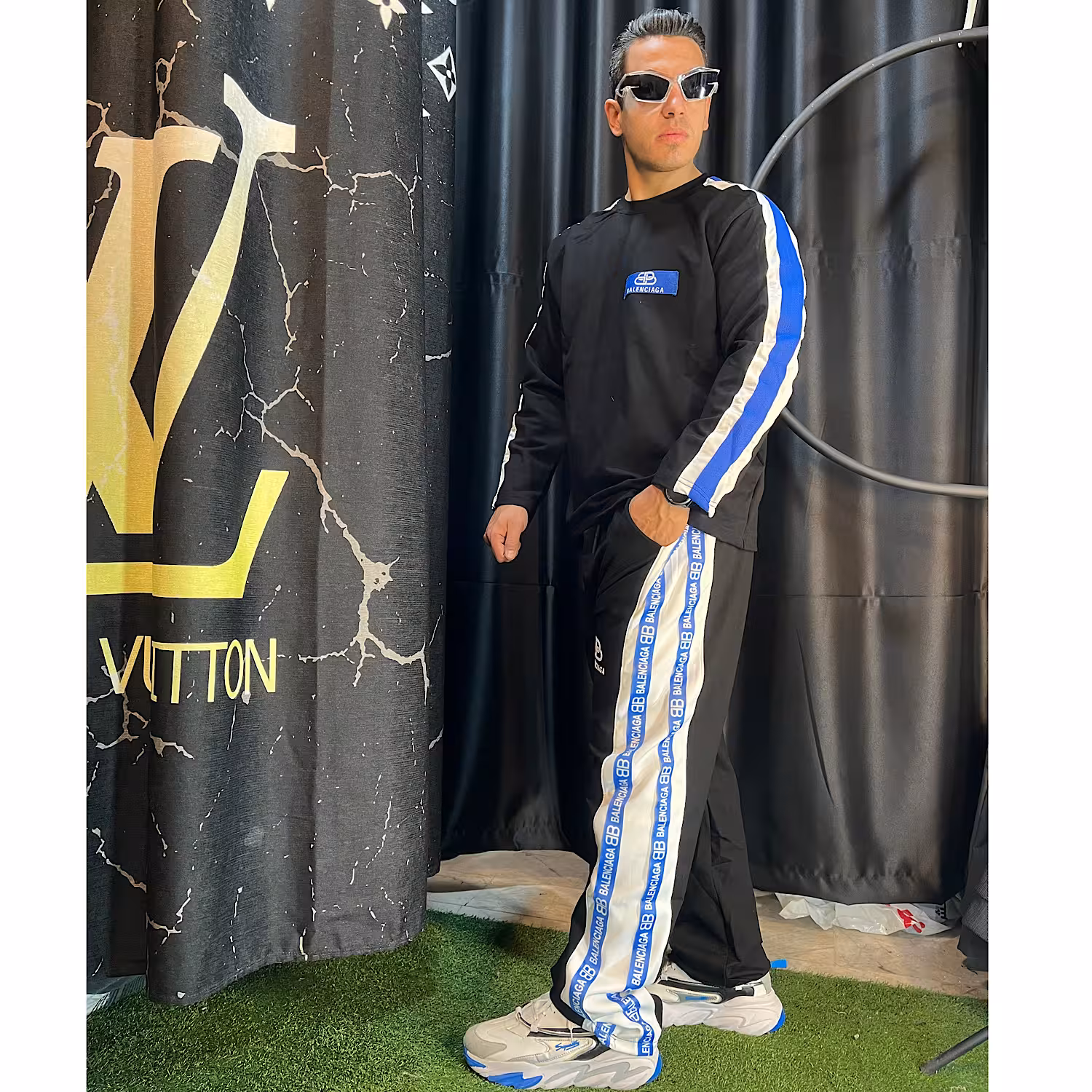 ست بلوز شلوار مردانه پنبه | مدل نوار آبی | بالنسیاگا