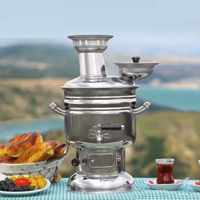 سماور زغالی و آتیشی کرومی 4 لیتر یک تیکه زیبا و با دوام