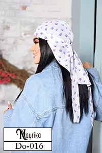 دورگ (سر بند) نخی سفید با شقایق بنفش کد Do-016