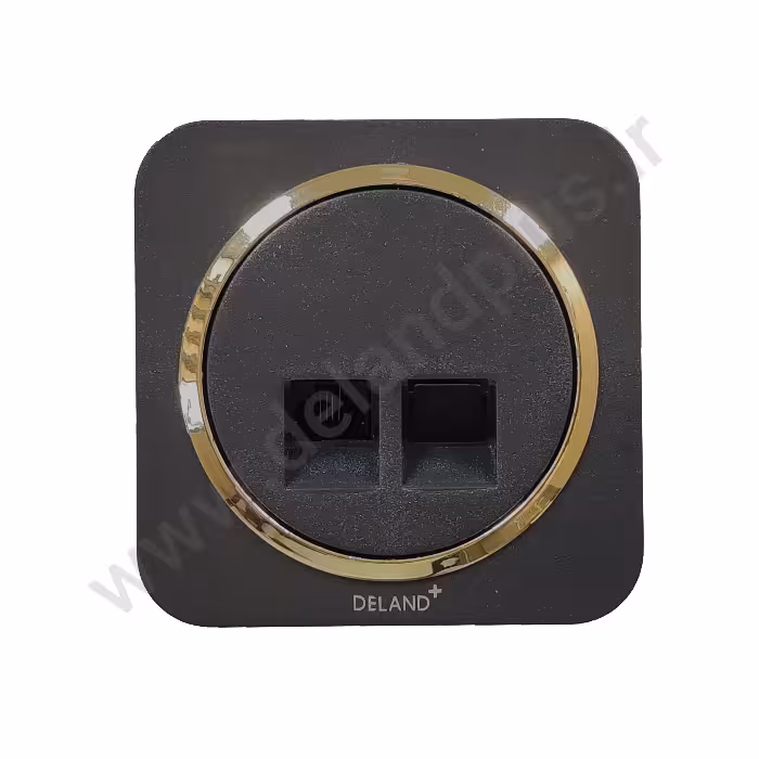 سوکت تلفن دوقلو مدل آدا ساده مشکی زه طلایی (مکانیزم قاب زه طلایی)