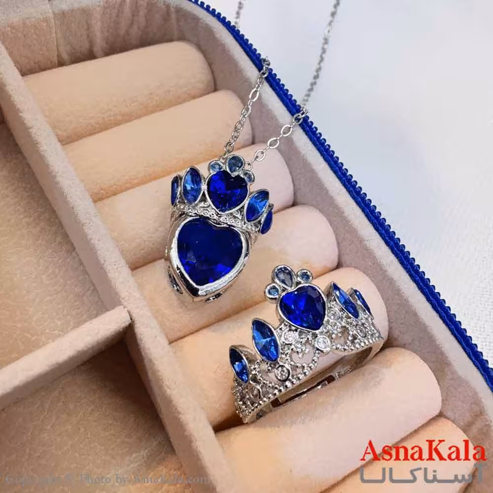 نیم ست زنانه شامل گردنبند و انگشتر استیل مدل راپونزل آبی کد NIM14617W
