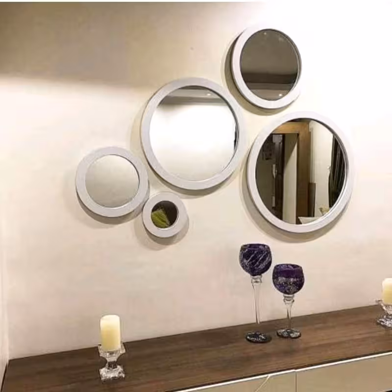 آینه دکوراتیو 5سایز رنگ سفید و طلایی آینه 5عددی آینه گرد دکوراتیو 5عددی آینه دکوری