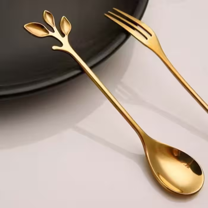 قاشق چای خوری 2 عددی طرح برگ طلایی . فروشگاه شیک هوم 
