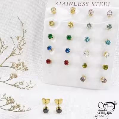گوشواره استیل نگین مشکی با کد 12863