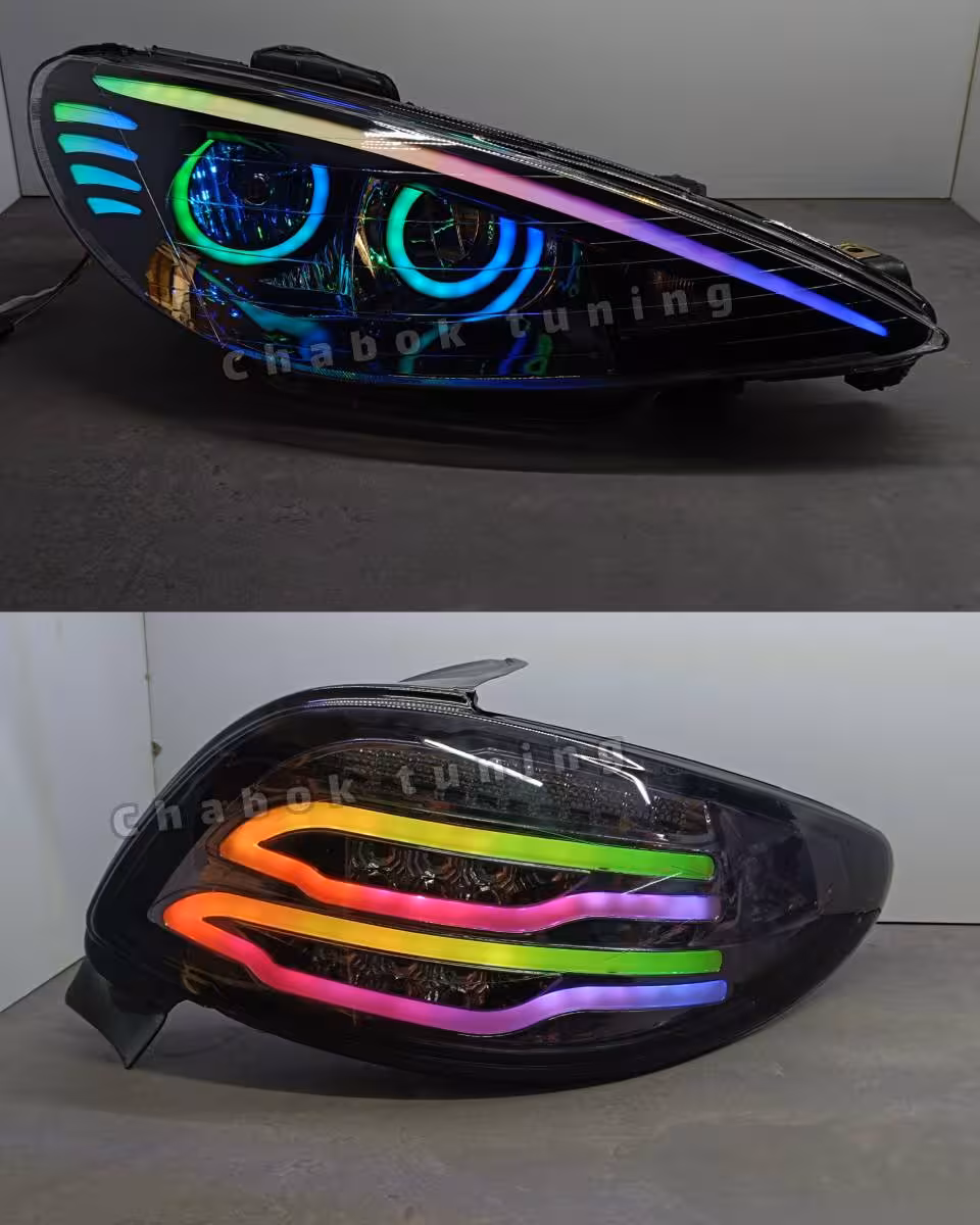 ست چراغ اسپرت پژو 206 جلو سامورایی فول کالر و خطر بنزی فولکالر