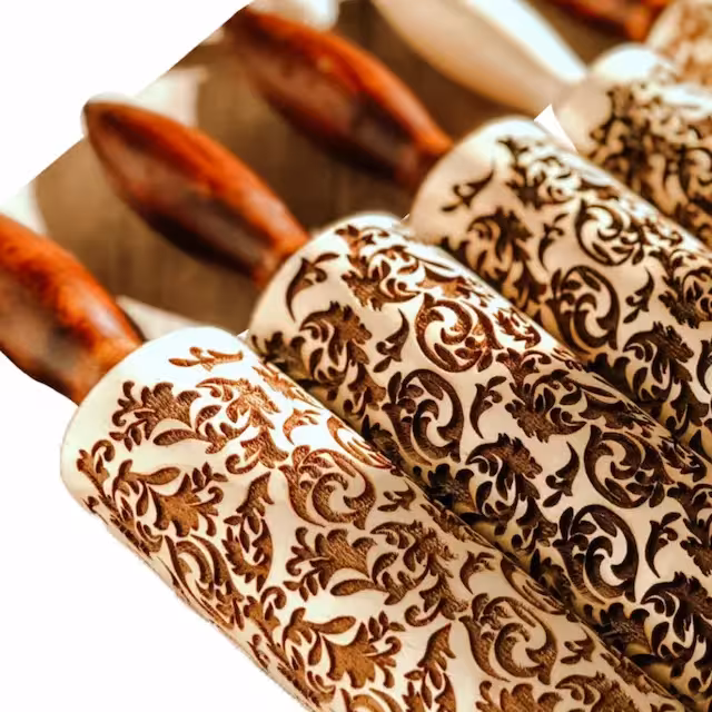 وردنه چوبی طرح بوته