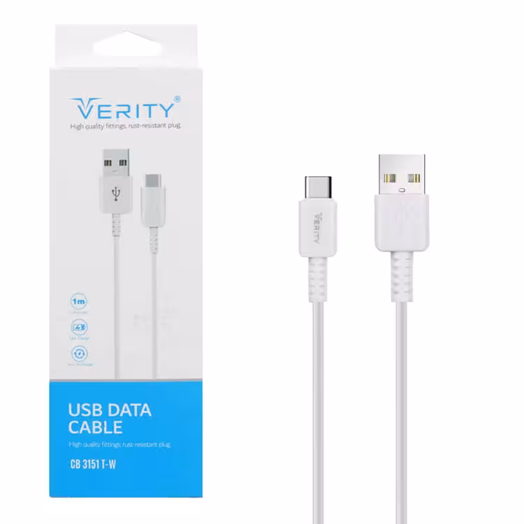 کابل دیتا و شارژ Type-C VERITY مدل 3151 سفید