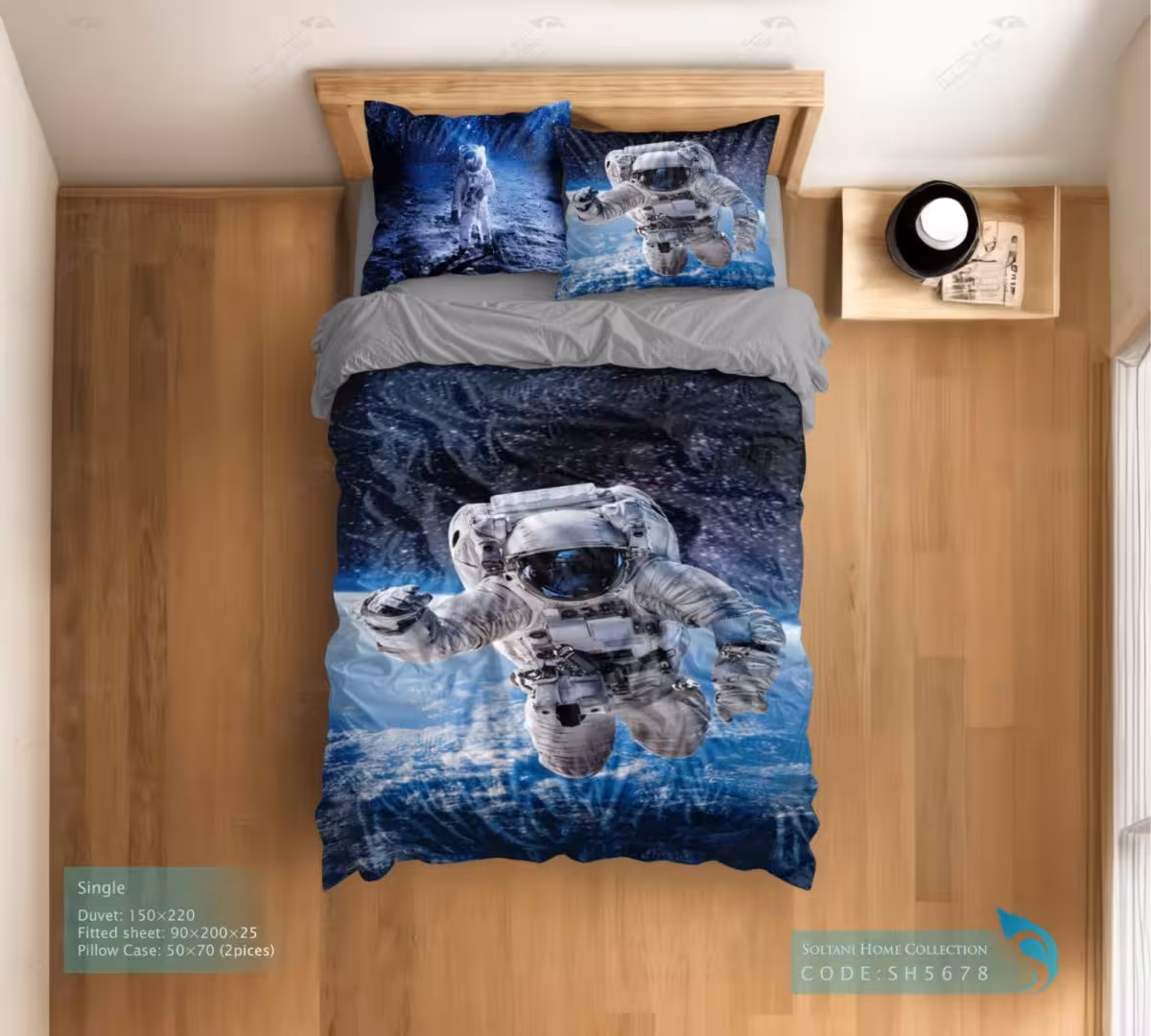 روتختی و ست کامل طرح فضانورد در فضا سایز یکنفره کد SH5678