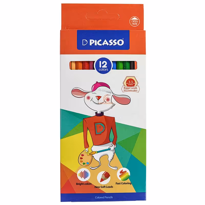 مداد رنگی 12 رنگ جعبه مقوایی طرح خرگوش پیکاسو PICASSO