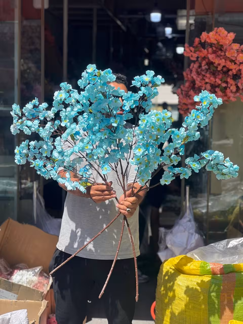 شکوفه مصنوعی سیب 3بازو رنگ آبی