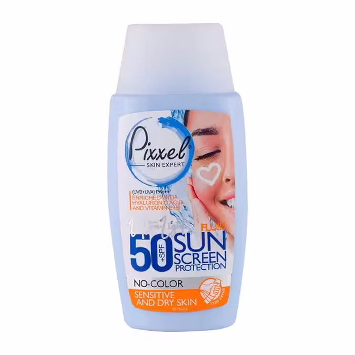 کرم ضدآفتاب بی رنگ پیکسل SPF50 مناسب پوست خشک و حساس حجم 50 میلی لیتر