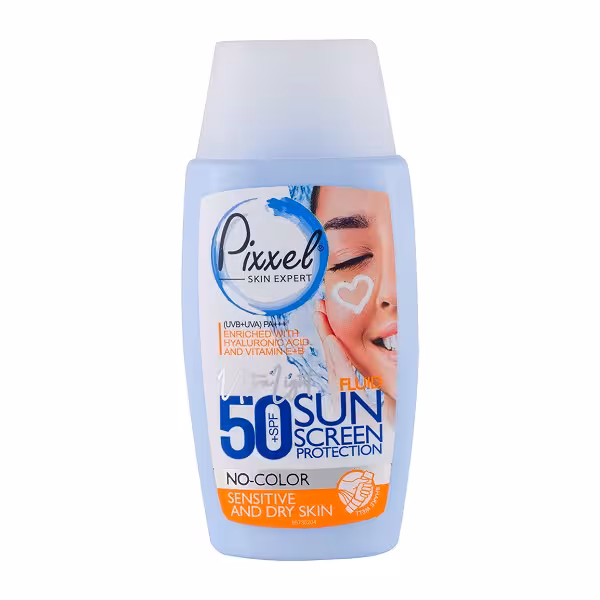 کرم ضدآفتاب بی رنگ پیکسل SPF50 مناسب پوست خشک و حساس حجم 50 میلی لیتر