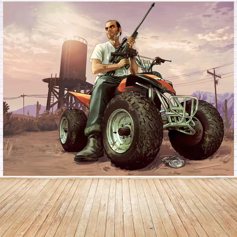 تابلو شاسی مدل گیمینگ طرح پوستر بازی game کامپیوتر ی جی تی ای gta ترور کد 1084 | دنیای قاب