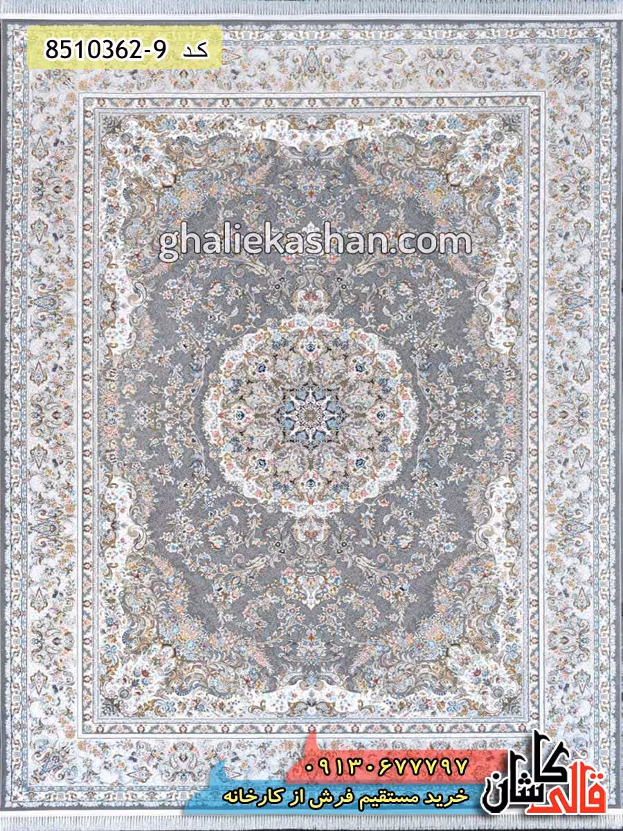 فرش 1200 شانه طرح پروین زمینه دودی کاشان – گل برجسته