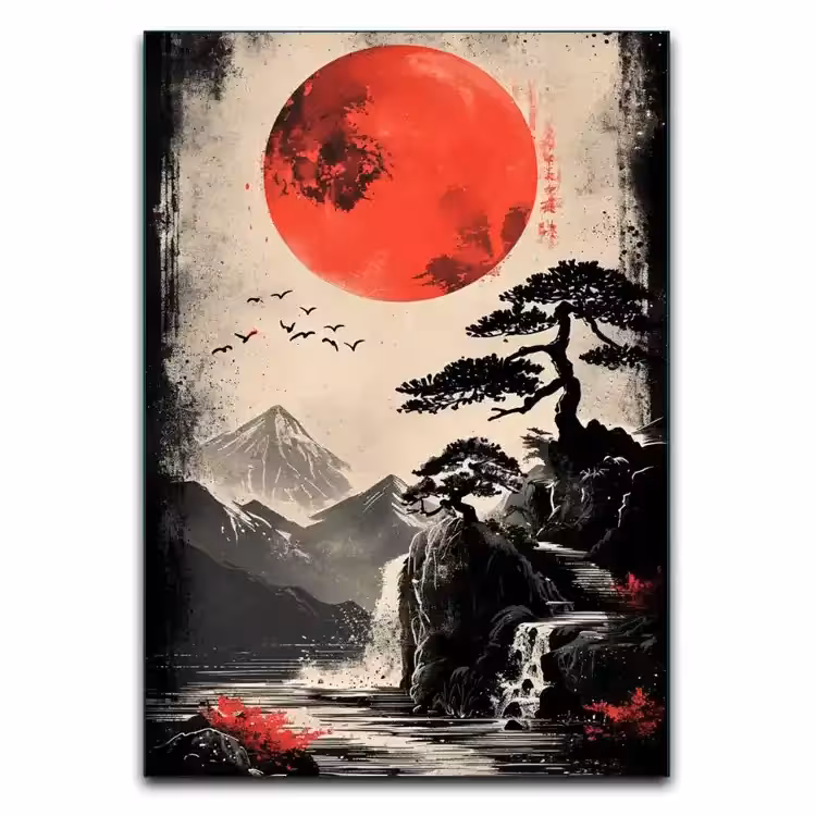 تابلو منظره کوهستان و ماه