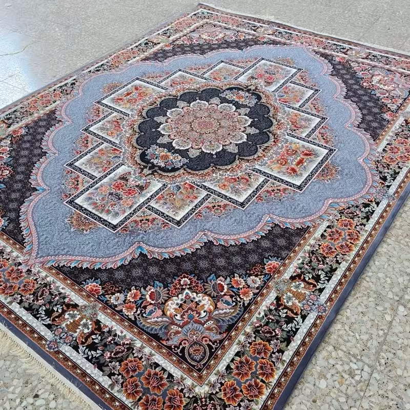 فرش 12متری ماشینی 700شانه کاشان نقشه ناردون دلفینی بافت نرم وزیبا