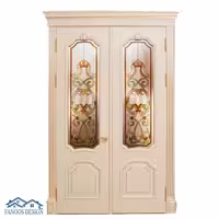 درب لابی ورودی دو لنگه چوبی شیشه خور کلاسیک کد 3042