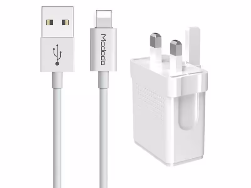 شارژر دیواری دو پورت و کابل لایتنینگ مک دودو Mcdodo CH-5720 Dual USB Travel Charger Set UK