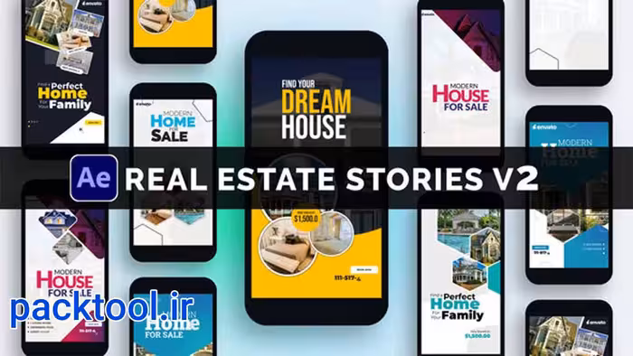 پروژه آماده افتر افکت استوری فروش املاک Real Estate Stories Ads Promo - پک تول