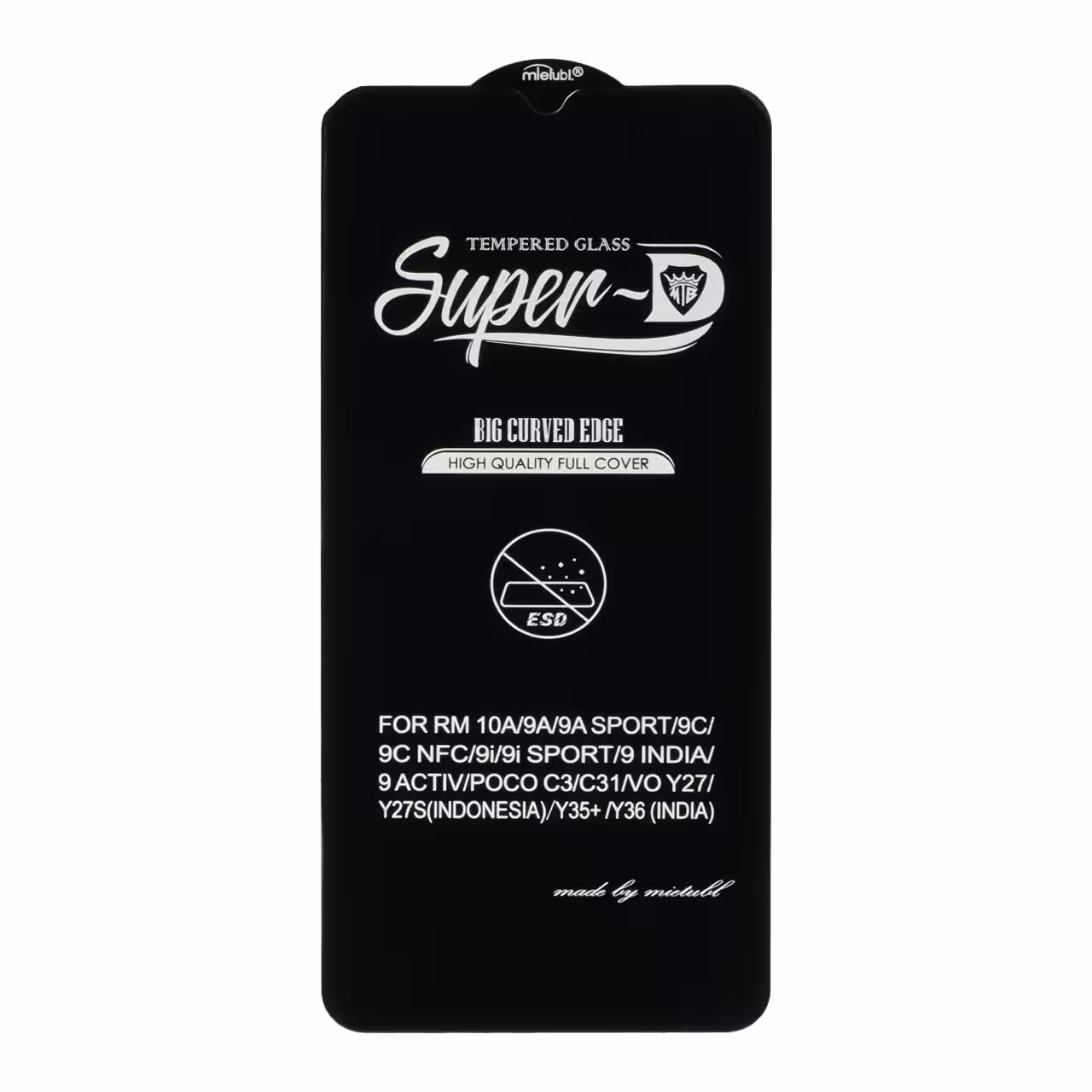 محافظ صفحه نمایش شیشه ای Xiaomi Redmi 9 / Redmi 9A / Redmi 9C / Redmi 10A / Poco C3 / Poco C31 - Full Cover Super D Mietubl - مشکی (بدون پک)