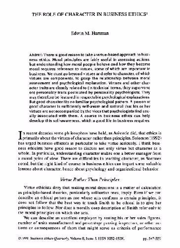 خرید و دانلود نسخه کامل کتاب The Role of Character in Business Ethics