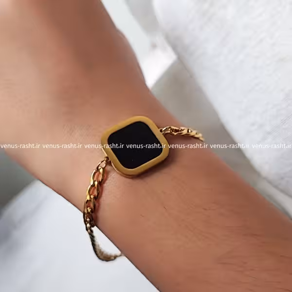 دستبند کارتیر استیل با صفحه مربعی مشکی