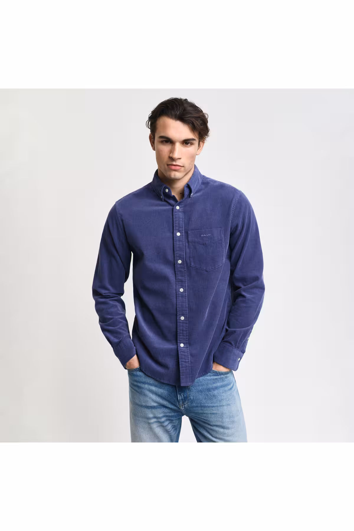 پیراهن بلوز دکمه دار مخملی یقه لباس آبی معمولی NAVY BLUE Gant