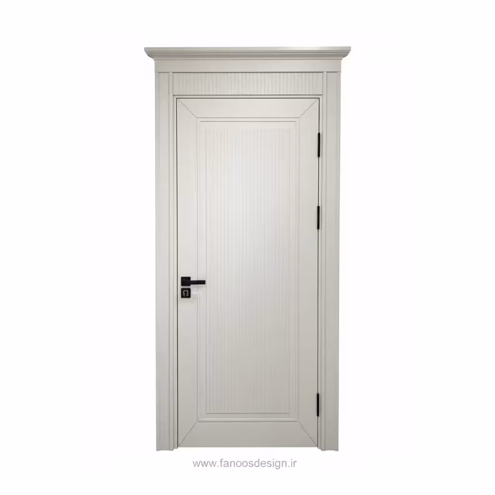 درب اتاقی کلاسیک سفید با شیار عمودی و تاج دکوراتیو کد 30249
