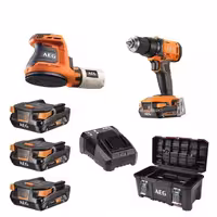 کیت دریل چکشی به همراه سنباده گرد شارژی AEG مدل BSB18G4-203TBLK3 BEX18-125