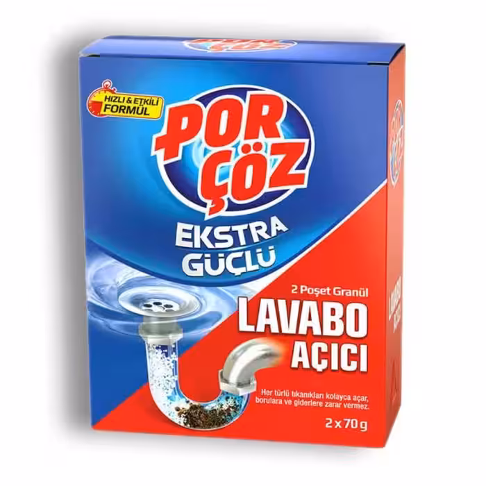 پودر لوله بازکن پورچوز  بدون ایجاد آسیب به لوله های پلاستیکی و pvc (مناسب جهت استفاده در روشویی،سینک ظرفشویی ،وان حمام، دستشویی)  وزن 100 گرم ساخت ترکیه